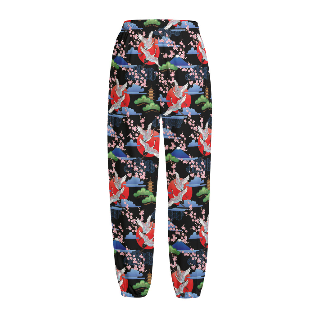 Japanese Traditional Pattern Print Fleece Lined Knit Pants