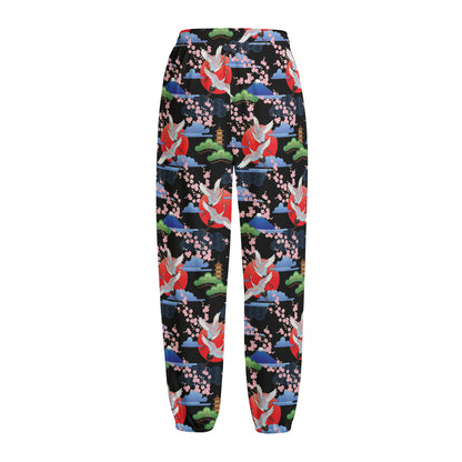 Japanese Traditional Pattern Print Fleece Lined Knit Pants