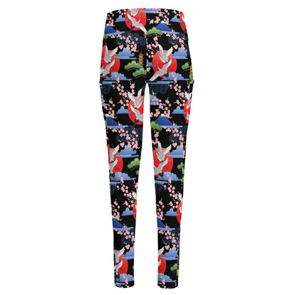Japanese Traditional Pattern Print High-Waisted Pocket Leggings