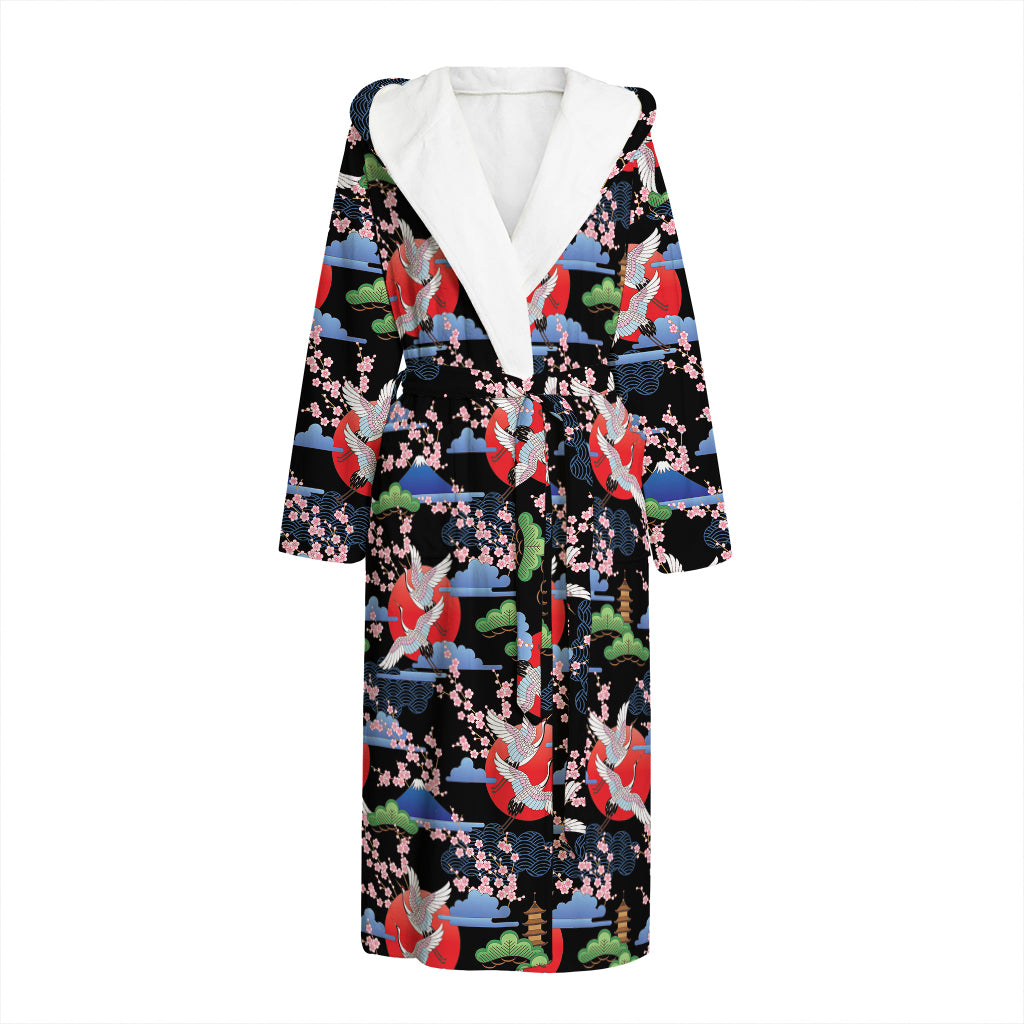 Japanese Traditional Pattern Print Hooded Bathrobe