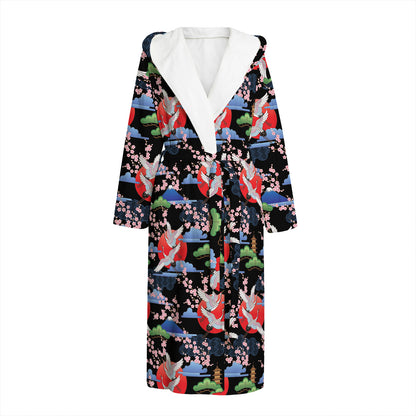 Japanese Traditional Pattern Print Hooded Bathrobe