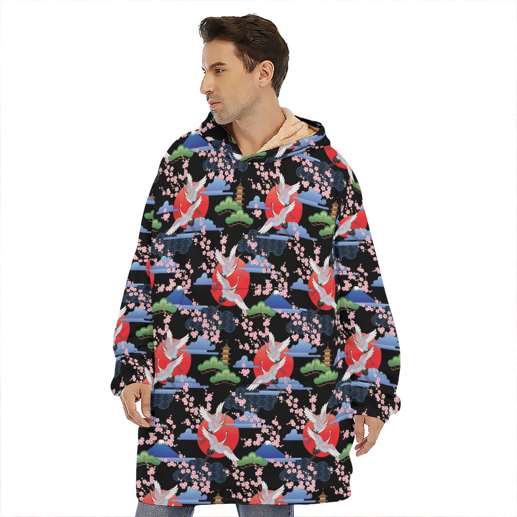 Japanese Traditional Pattern Print Hoodie Blanket
