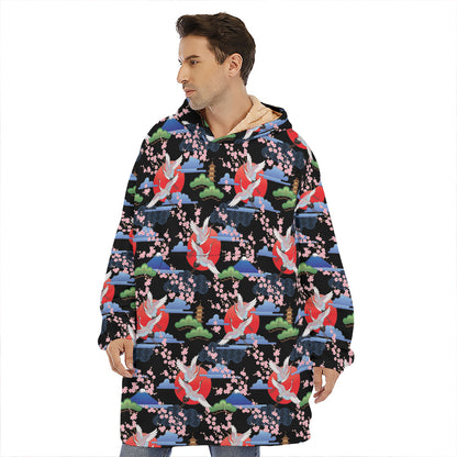 Japanese Traditional Pattern Print Hoodie Blanket