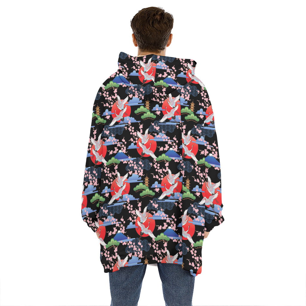 Japanese Traditional Pattern Print Hoodie Blanket