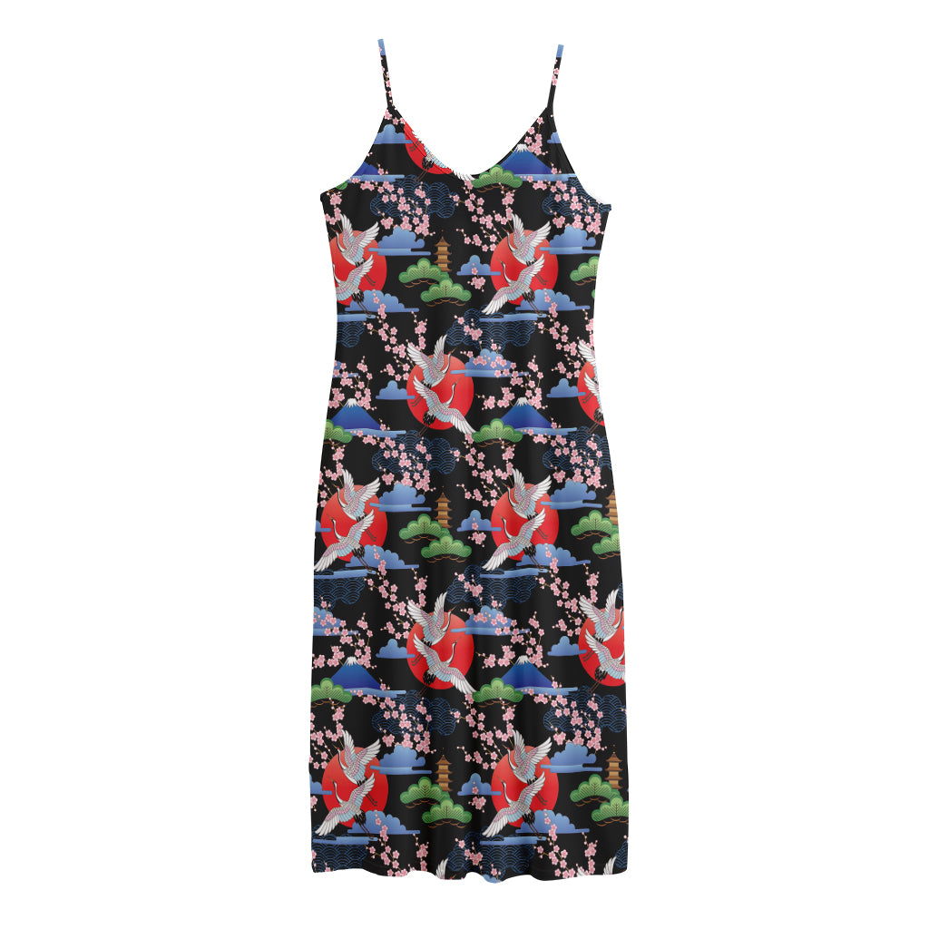 Japanese Traditional Pattern Print Jersey Midi Cami Dress