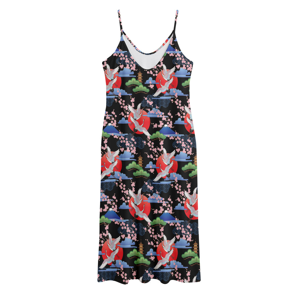 Japanese Traditional Pattern Print Jersey Midi Cami Dress