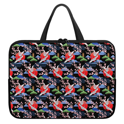 Japanese Traditional Pattern Print Laptop Sleeve With Handle