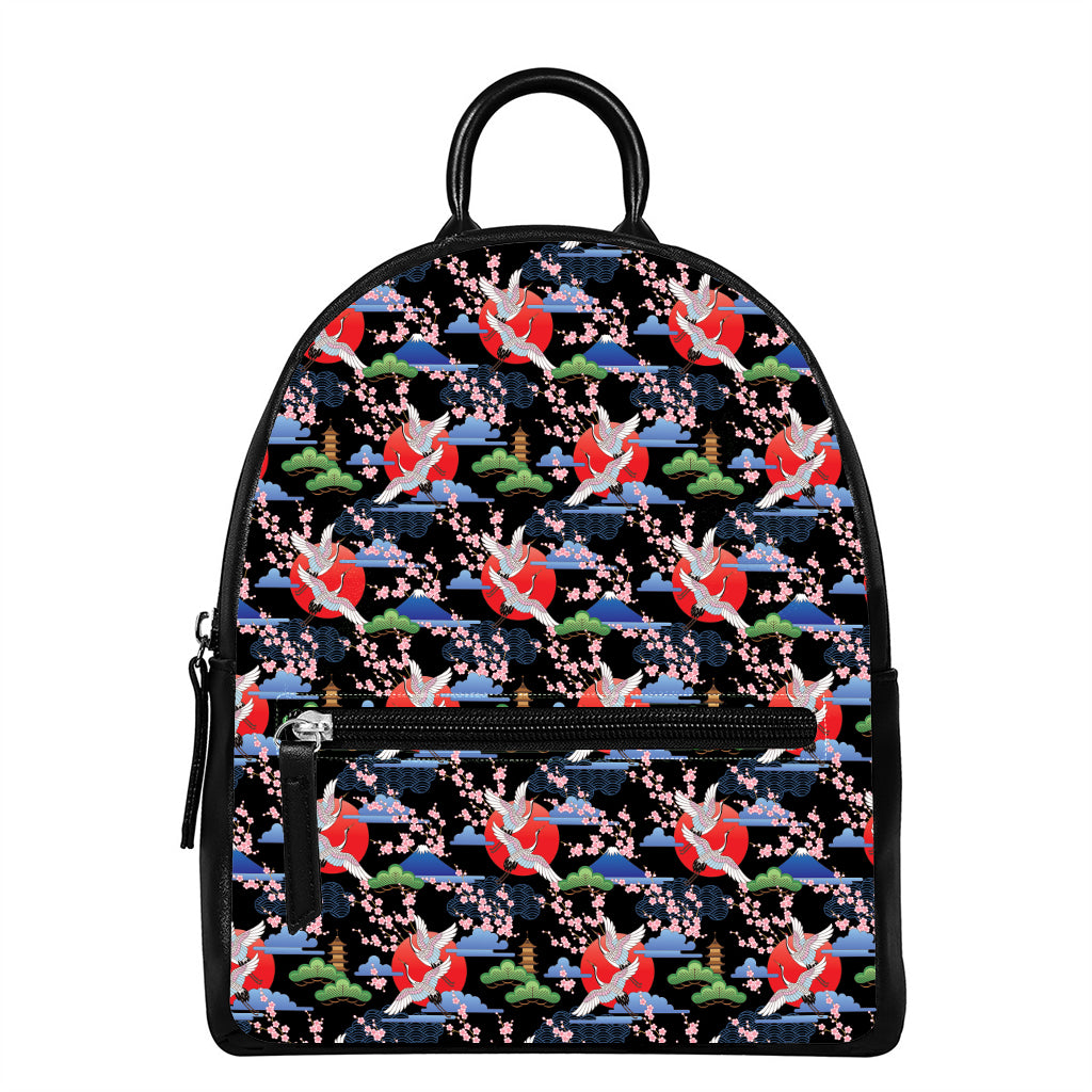 Japanese Traditional Pattern Print Leather Backpack