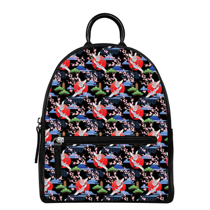 Japanese Traditional Pattern Print Leather Backpack
