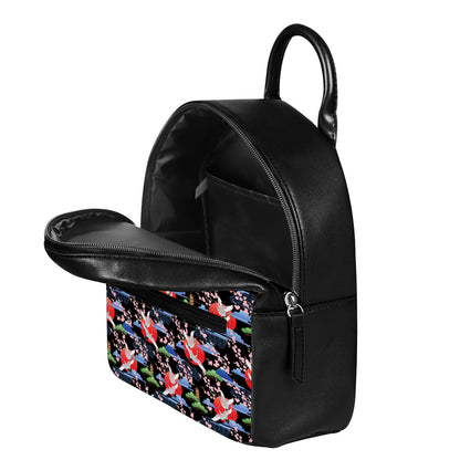 Japanese Traditional Pattern Print Leather Backpack