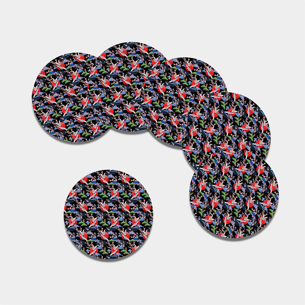 Japanese Traditional Pattern Print Leather Coaster Set