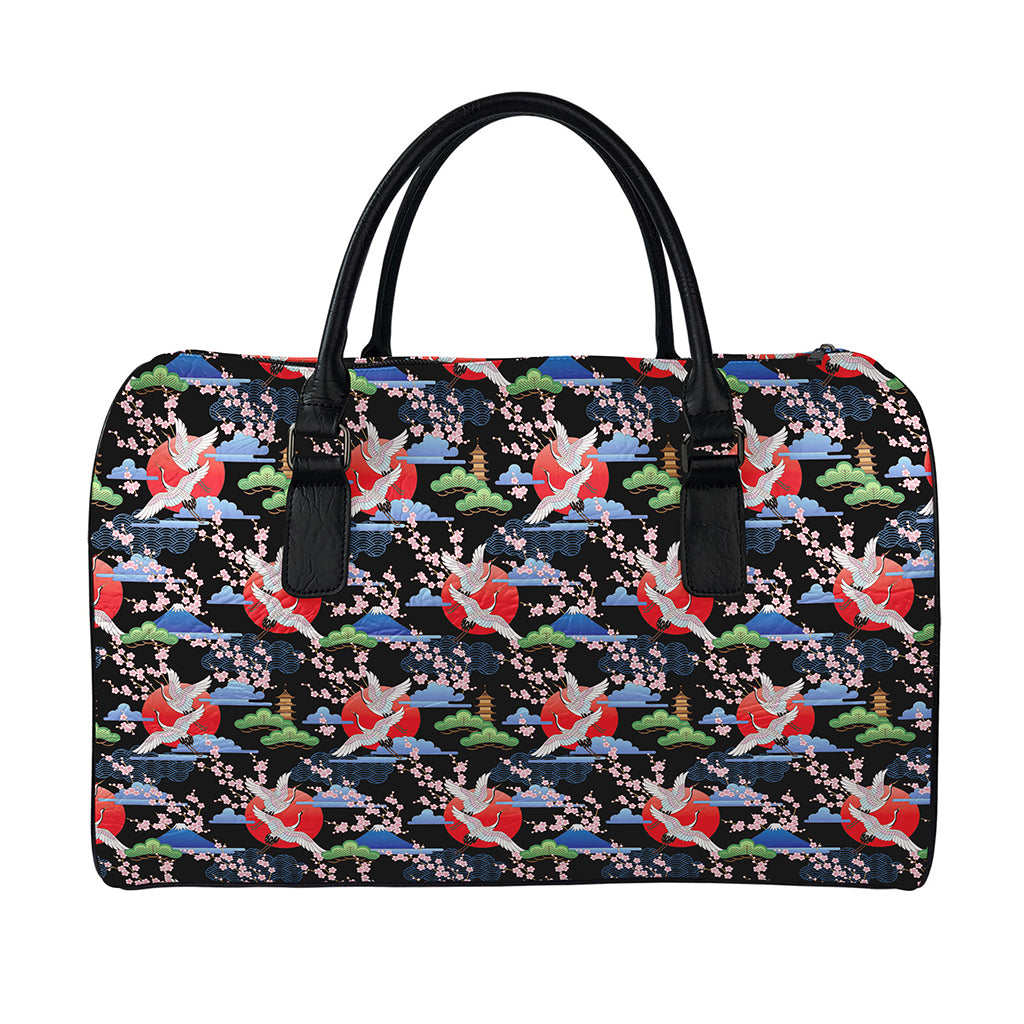 Japanese Traditional Pattern Print Leather Duffle Bag