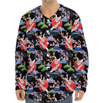 Japanese Traditional Pattern Print Long Sleeve Baseball Jersey
