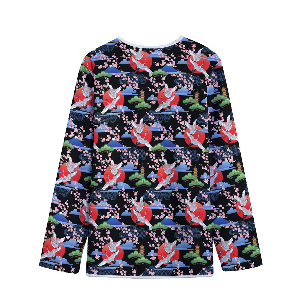 Japanese Traditional Pattern Print Long Sleeve Short Coat
