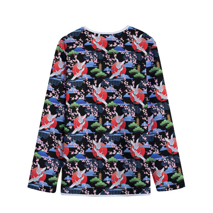 Japanese Traditional Pattern Print Long Sleeve Short Coat