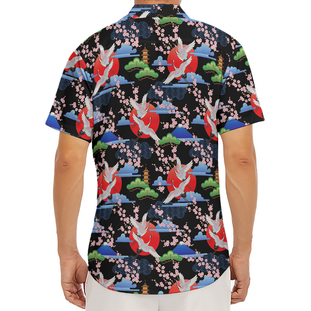 Japanese Traditional Pattern Print Men's Deep V-Neck Shirt