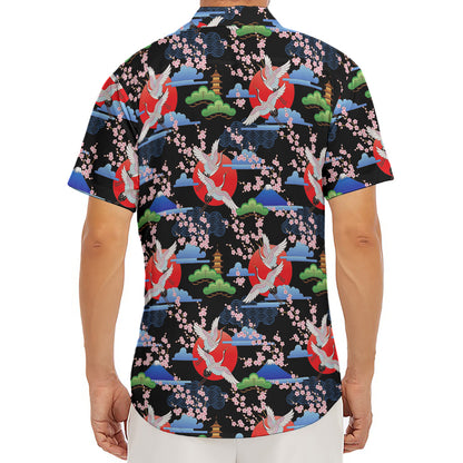 Japanese Traditional Pattern Print Men's Deep V-Neck Shirt