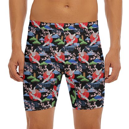 Japanese Traditional Pattern Print Men's Long Boxer Briefs