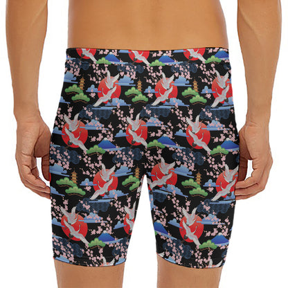 Japanese Traditional Pattern Print Men's Long Boxer Briefs