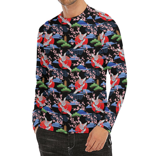 Japanese Traditional Pattern Print Men's Long Sleeve Rash Guard