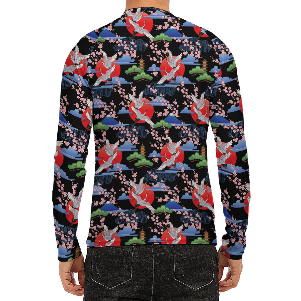 Japanese Traditional Pattern Print Men's Long Sleeve Rash Guard