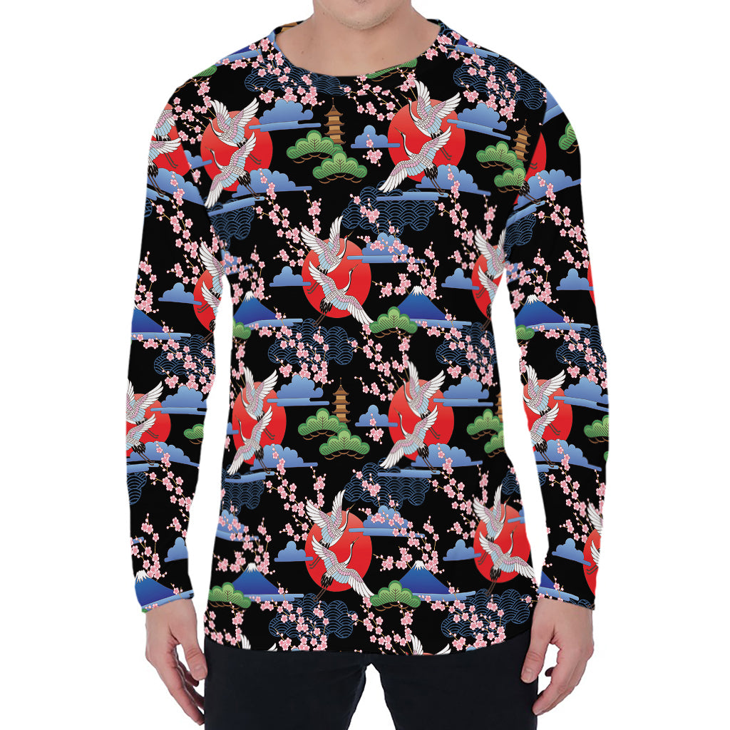Japanese Traditional Pattern Print Men's Long Sleeve T-Shirt