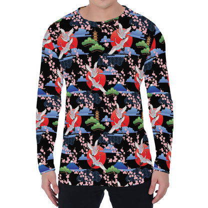 Japanese Traditional Pattern Print Men's Long Sleeve T-Shirt