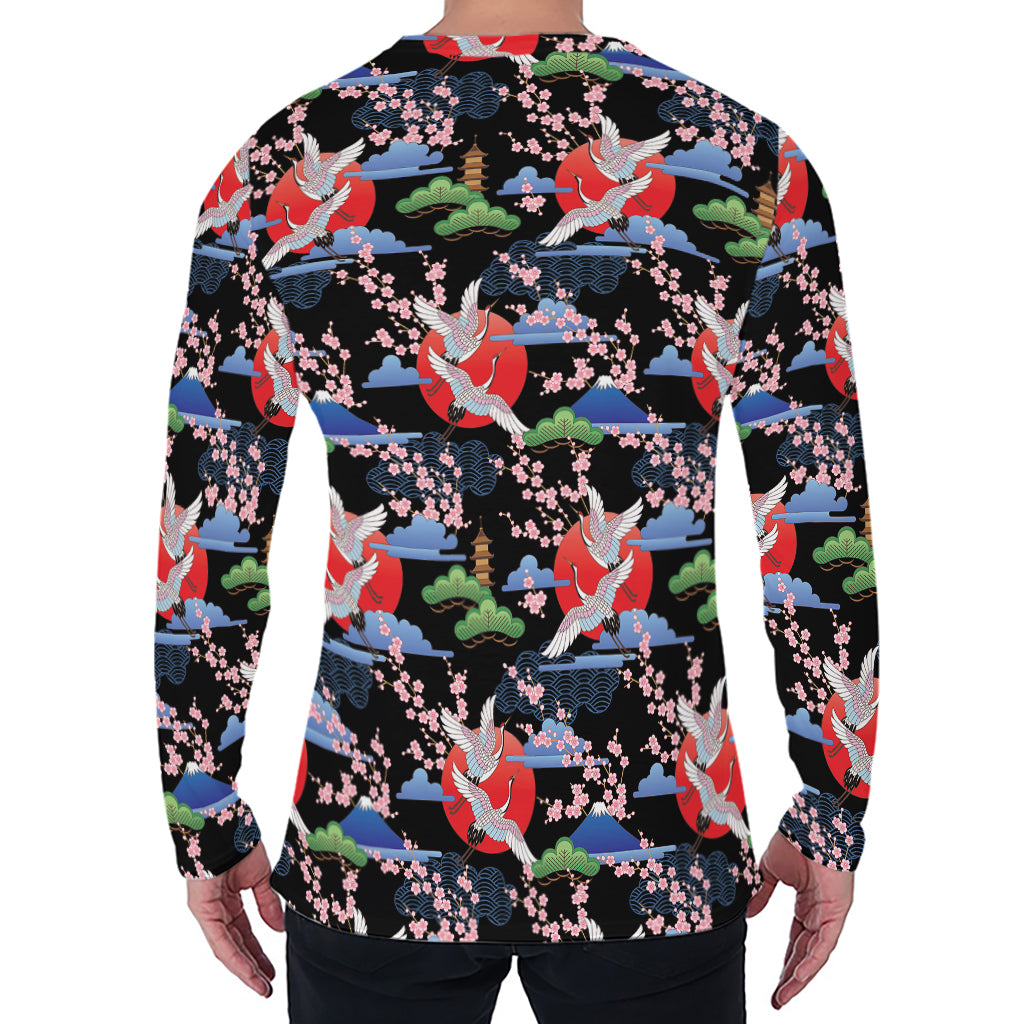 Japanese Traditional Pattern Print Men's Long Sleeve T-Shirt