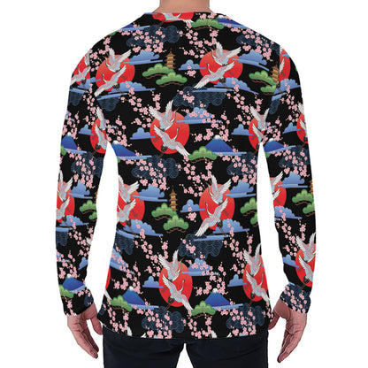 Japanese Traditional Pattern Print Men's Long Sleeve T-Shirt