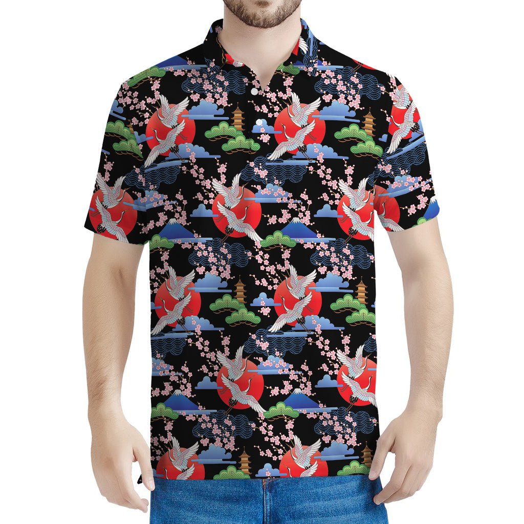Japanese Traditional Pattern Print Men's Polo Shirt