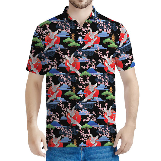 Japanese Traditional Pattern Print Men's Polo Shirt