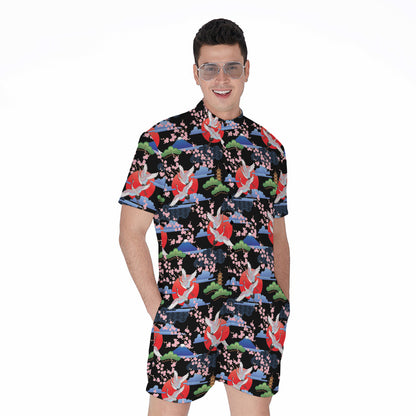 Japanese Traditional Pattern Print Men's Rompers