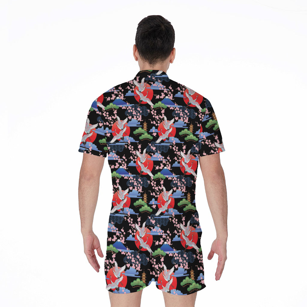 Japanese Traditional Pattern Print Men's Rompers