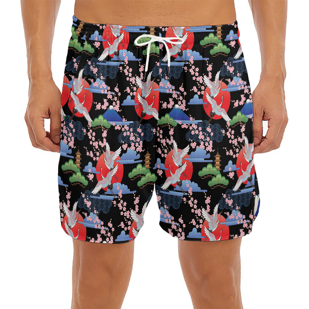 Japanese Traditional Pattern Print Men's Split Running Shorts