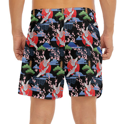 Japanese Traditional Pattern Print Men's Split Running Shorts