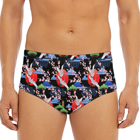 Japanese Traditional Pattern Print Men's Triangle Swim Briefs