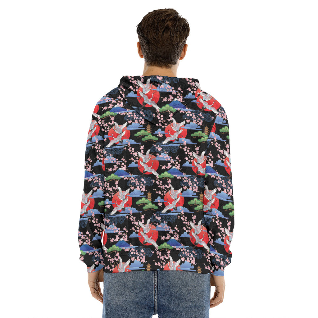 Japanese Traditional Pattern Print Men's Velvet Pullover Hoodie