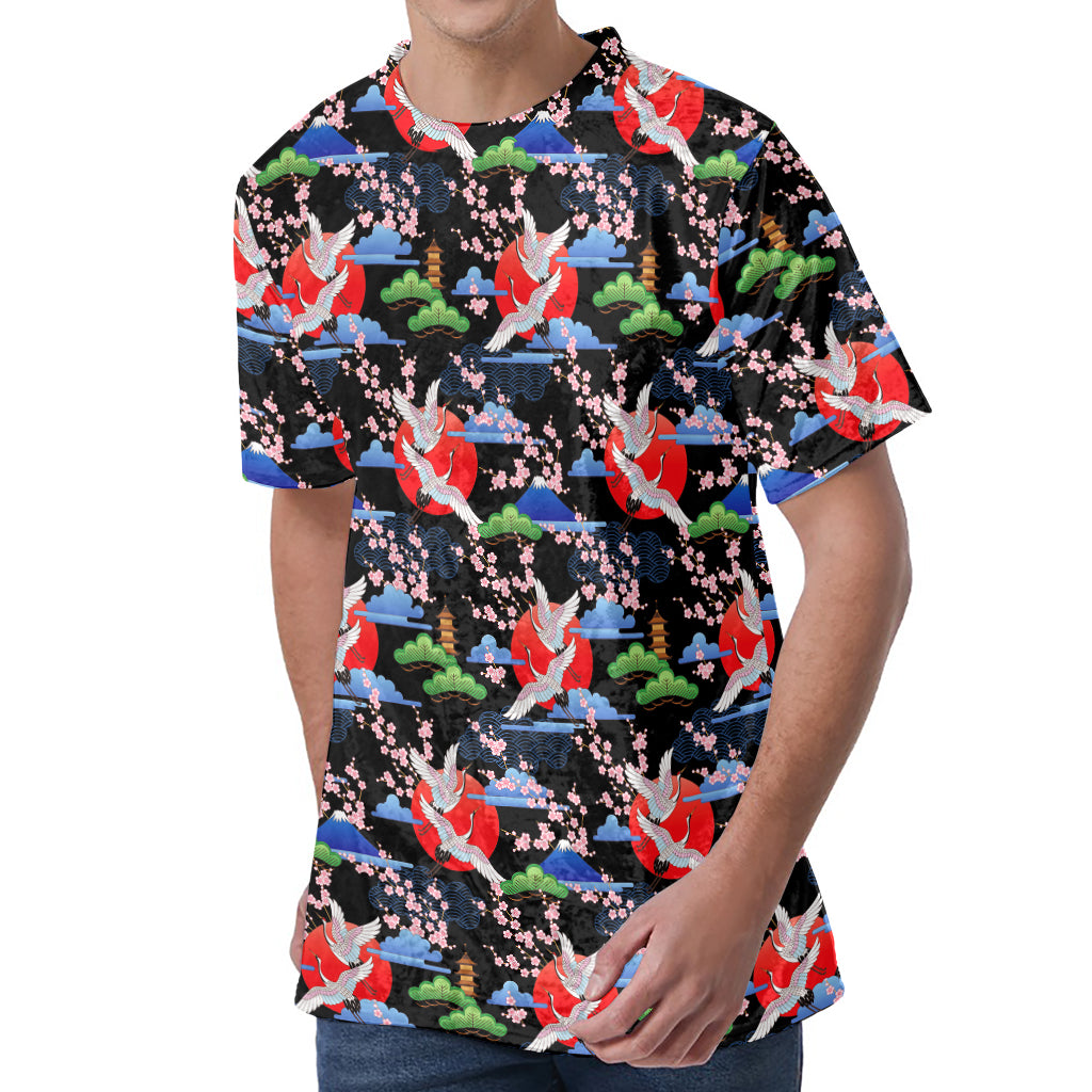 Japanese Traditional Pattern Print Men's Velvet T-Shirt