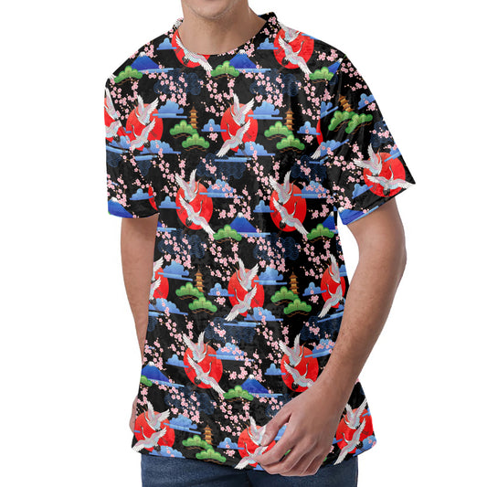 Japanese Traditional Pattern Print Men's Velvet T-Shirt