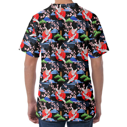 Japanese Traditional Pattern Print Men's Velvet T-Shirt