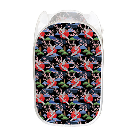 Japanese Traditional Pattern Print Mesh Laundry Hamper