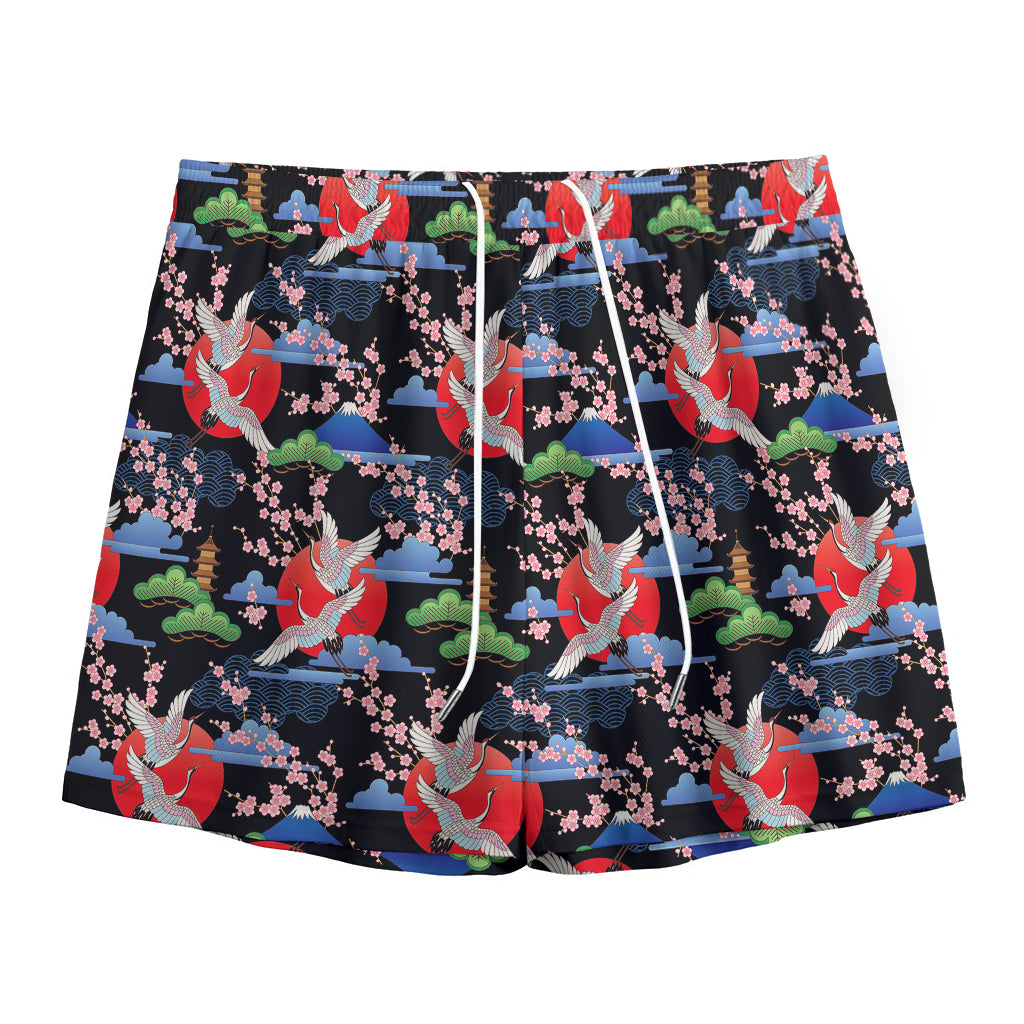 Japanese Traditional Pattern Print Mesh Shorts