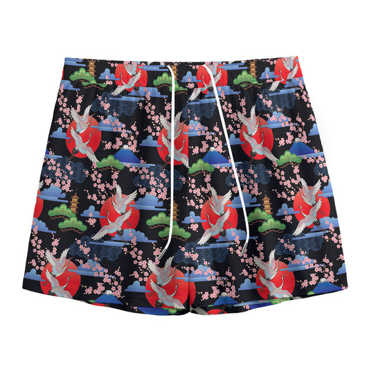 Japanese Traditional Pattern Print Mesh Shorts