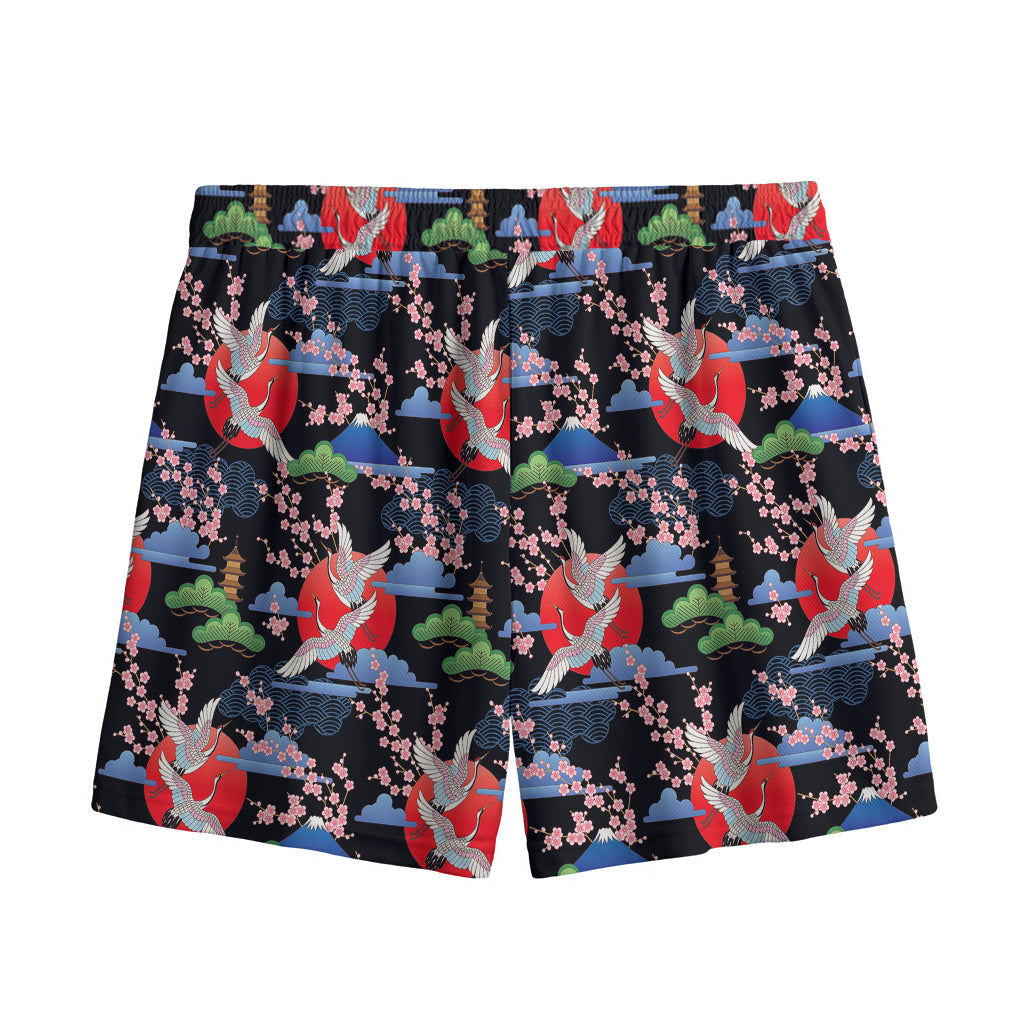 Japanese Traditional Pattern Print Mesh Shorts