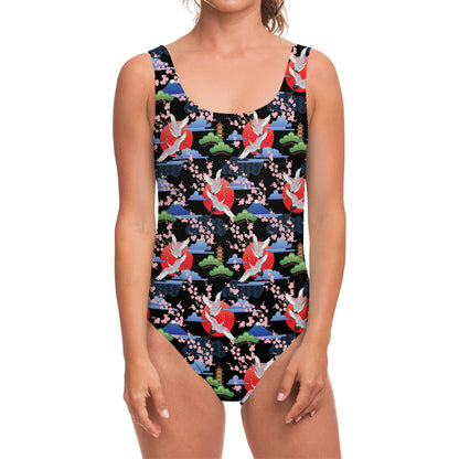 Japanese Traditional Pattern Print One Piece Swimsuit