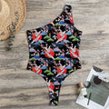 Japanese Traditional Pattern Print One Shoulder Bodysuit