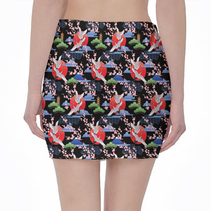 Japanese Traditional Pattern Print Pencil Mini Skirt