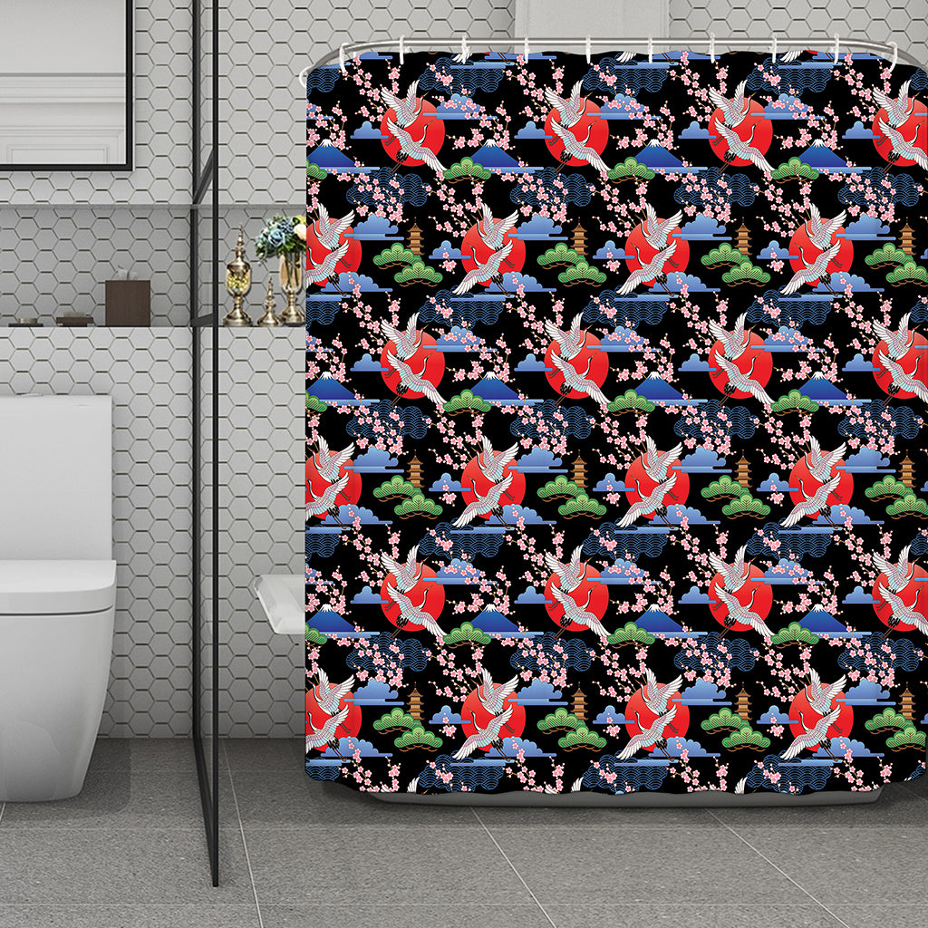 Japanese Traditional Pattern Print Polyester Shower Curtain