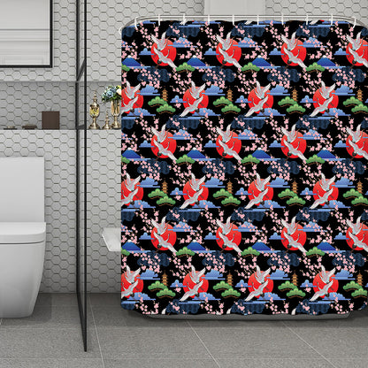Japanese Traditional Pattern Print Polyester Shower Curtain