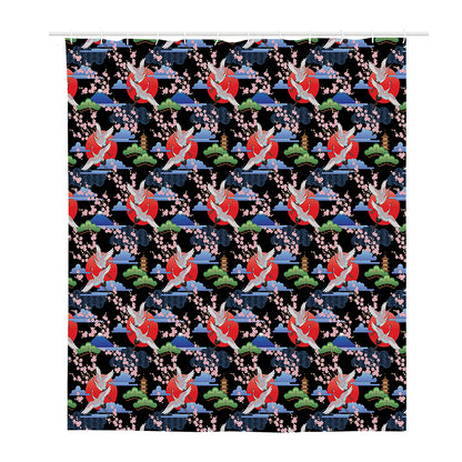Japanese Traditional Pattern Print Polyester Shower Curtain